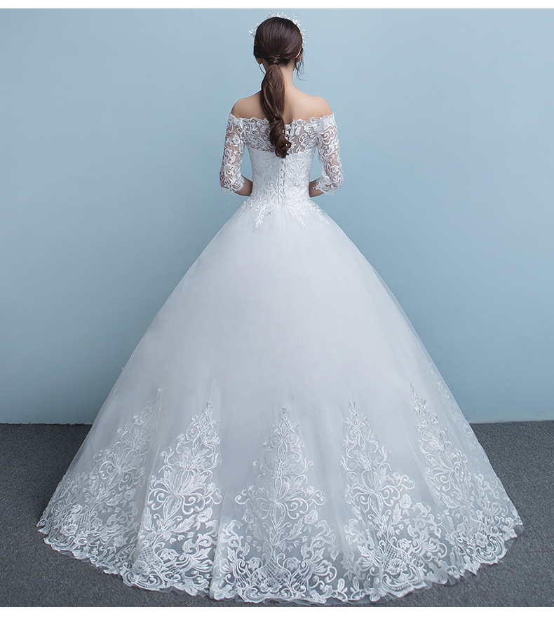 Vintage White Lace A-line Wedding Dresses Off The Shoulder Half Sleeve Lace-up Back Floor Length Custom Made Plus Size Bridal Gowns