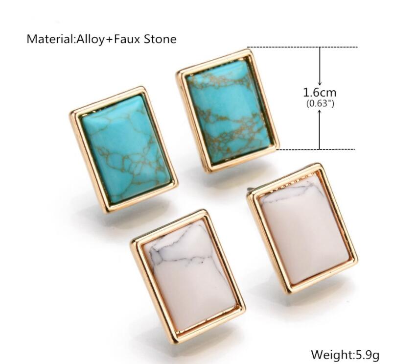 Geometric Square Green Pine Stud Earrings Men and Women Gold Inlay Temperament Personality Wild Easter Gift Earrings