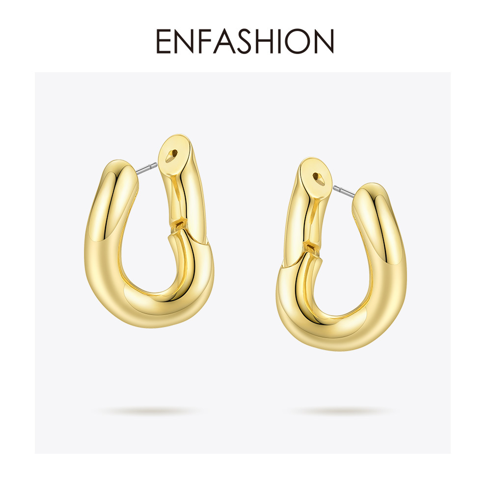 ENFASHION Punk Link Chain Hoop Earrings For Women Gold Color Small Circle Hoops Earings Fashion Jewelry Aros De Moda
