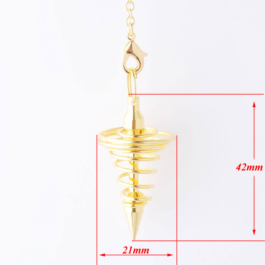 WOJIAER Gold Metal Pendulum Pendant Pendulo Radiestesia Pendulums for Dowsing Spiral Cone Antique Pyramid Pendule Reiki Jewelry O9461