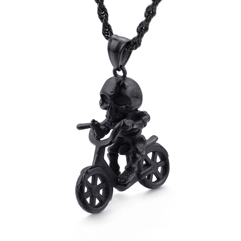Hip Hop Skeleton Bicycle Pendants Necklace New Men Punk 316L Stainless Steel 18K Gold Plated Jewelry