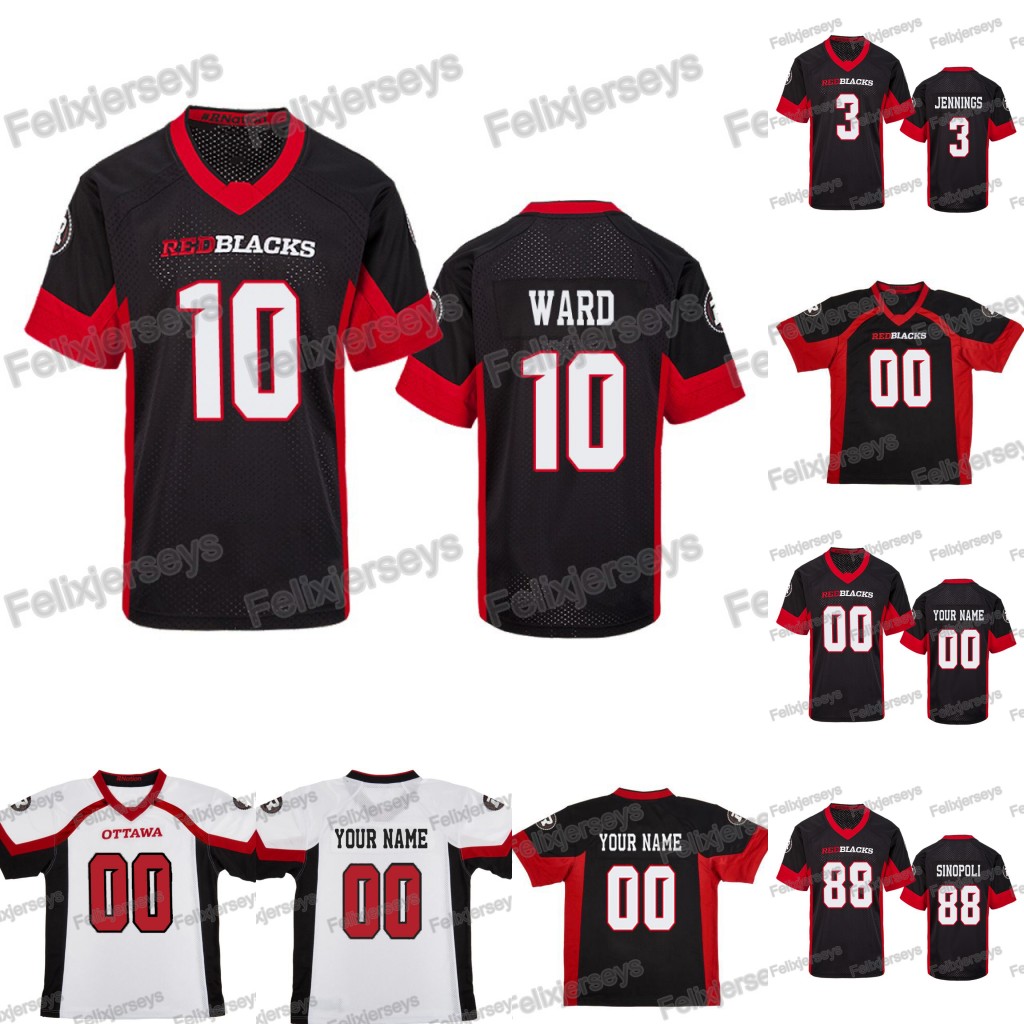 2019 New Ottawa Redblacks 3 Jonathon Jennings 10 Lewis Ward 88 Brad Sinopoli Football Jersey Black White, Black;red