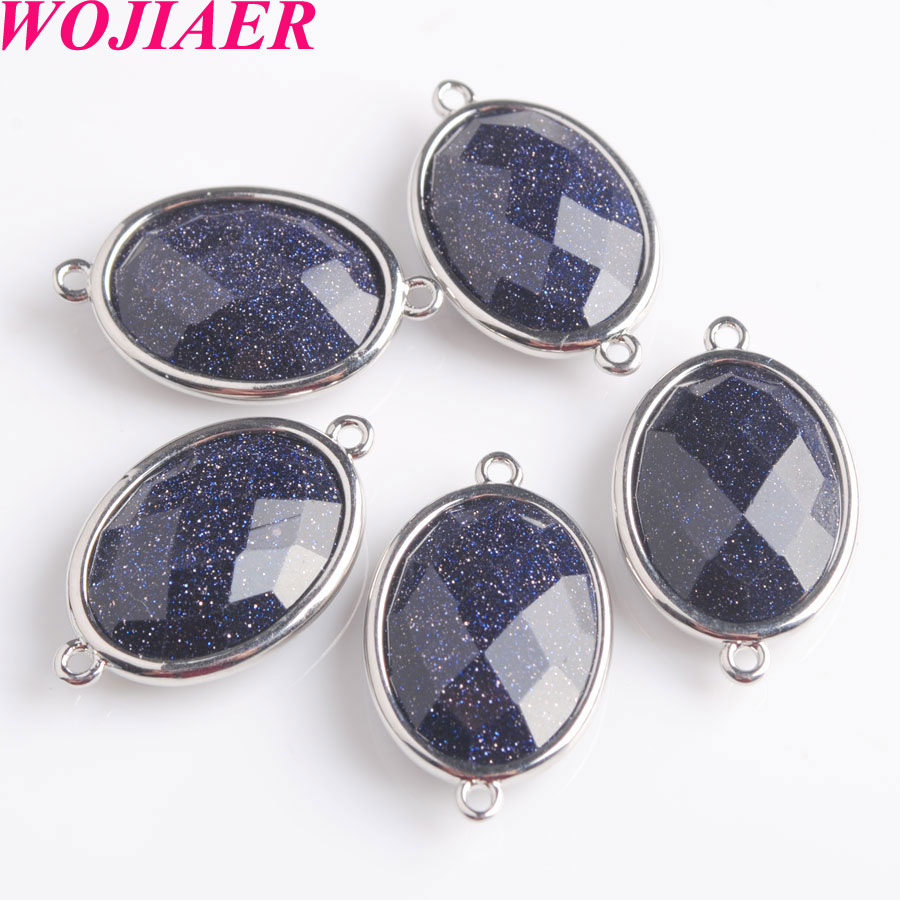 WOJIAER Natural Stone Gem Oval Beads Silver Section Loose Beads for Charm Jewelry Making Necklace DIY Bracelet BZ902