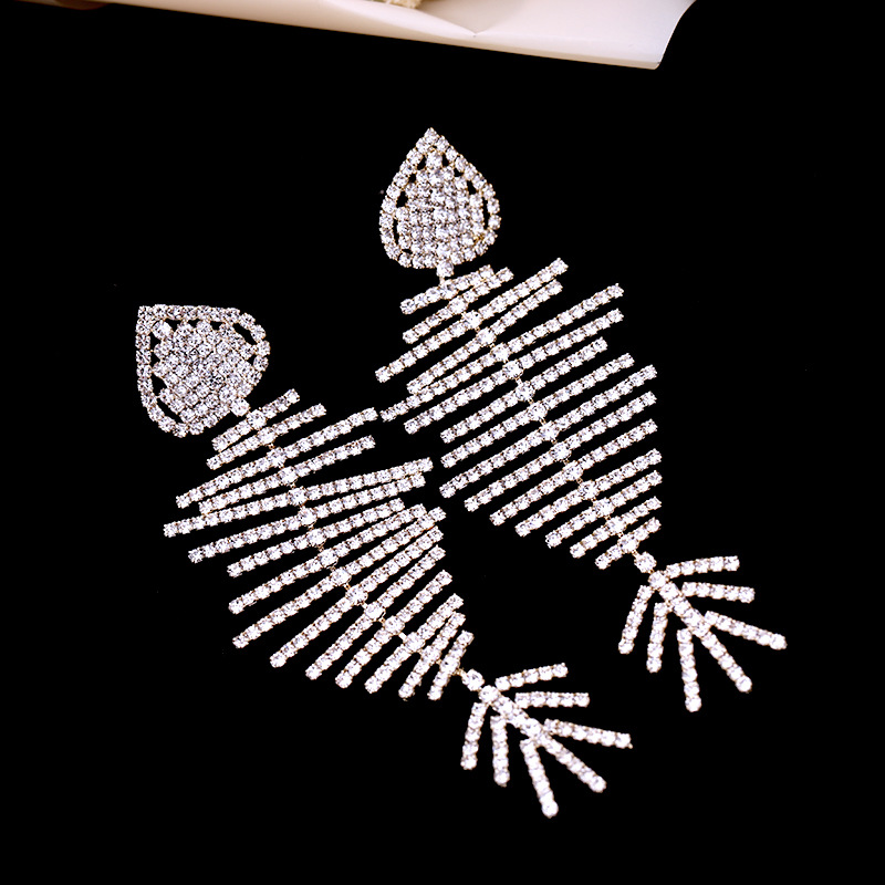 Shiny Bling Fish Skeleton S925 Silver Needle Dangle Drop Earrings New Style White Zircon Gold Plated Earring Jewelry Wholesale