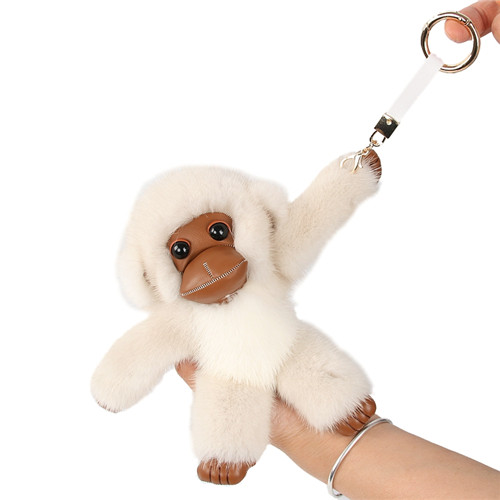 Good Quality Real Genuine Fur Monkey Keychain Toy Pompom Ball Bag Charm Pendant Gift