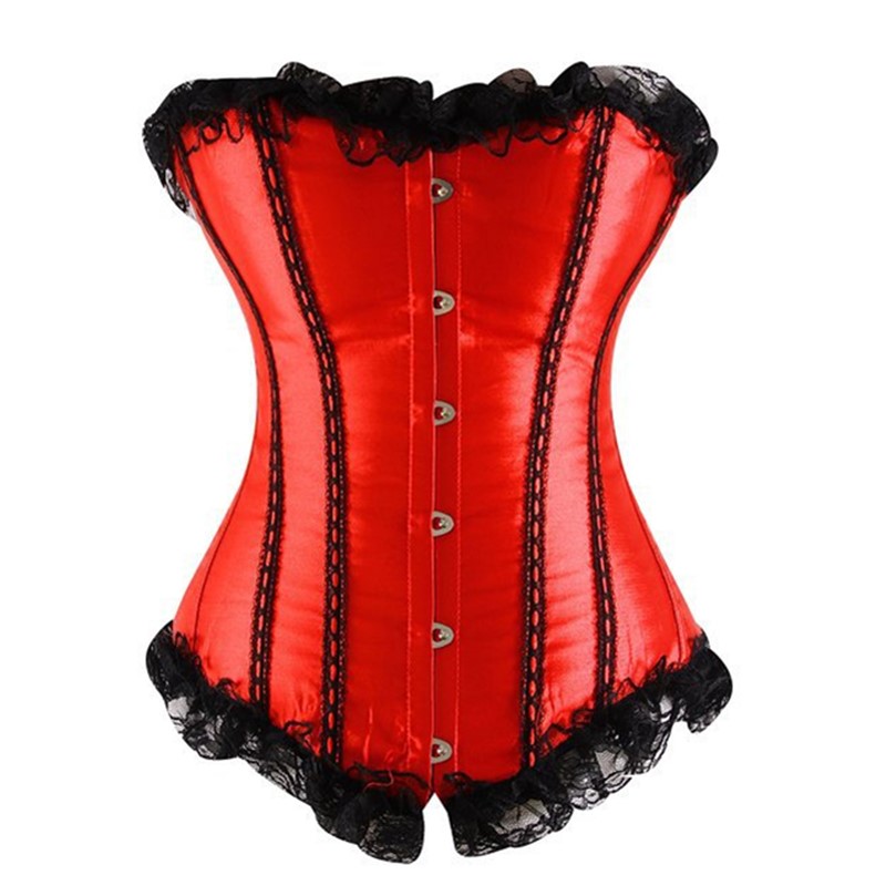 Women Multicolor Burlesque Plus Size S-6XL Ruffle Lace Trim Overbust Corset Lingerie Top Body Shaper Sexy Lace Up Plastic Boned Corselet