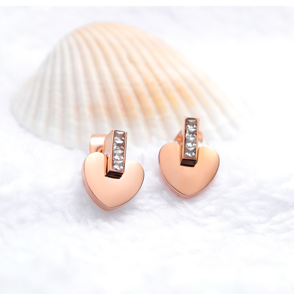 Charm Heart Shape Stud Earrings Jewelry Stainless Steel 14K Gold Plated Earrings Jewelry Women Girl's Gift