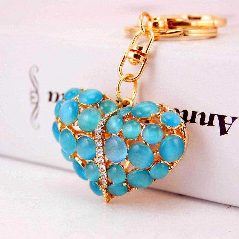 Love Heart Pendant Alloy Car Key Rings Gold Tone Plated Jelly Stone Paved 3d Metal Hearts Lobster Clasp Keychain Party Gift 3pcs