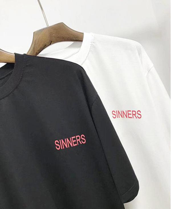 18ss Fashion High Quality Letter Printing Men Women Sinners Golden Print T Shirt Casual Cotton Tee Top