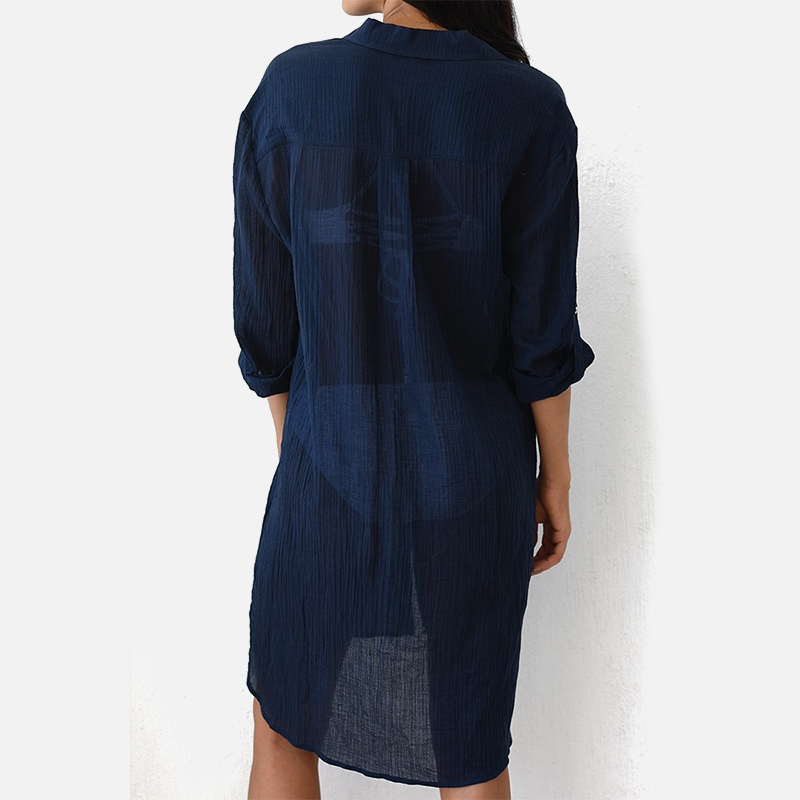 Sexy Transparent Beach Cover Up Women Shirt Blouses White Long Sleeve Turn-down Collar Lady Tops Summer Casual Female Shirts LY191223