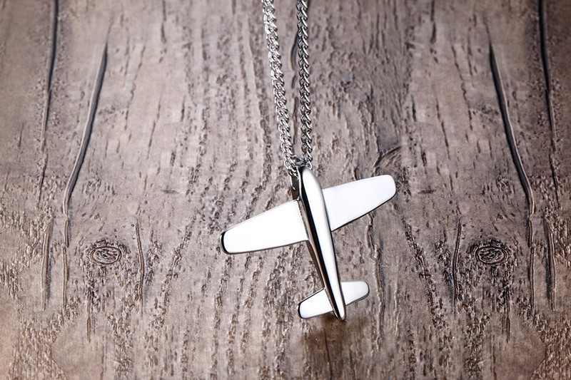 Men's Stainless Steel Airplane Pendant Necklace Gold-Color Aircraft - 24" Chain PN-678