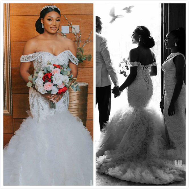 2020 Arabic Aso Ebi Plus Size Luxurious Crystals Lace Wedding Dresses Mermaid Sexy Bridal Dresses Vintage Organza Wedding Gowns ZJ443
