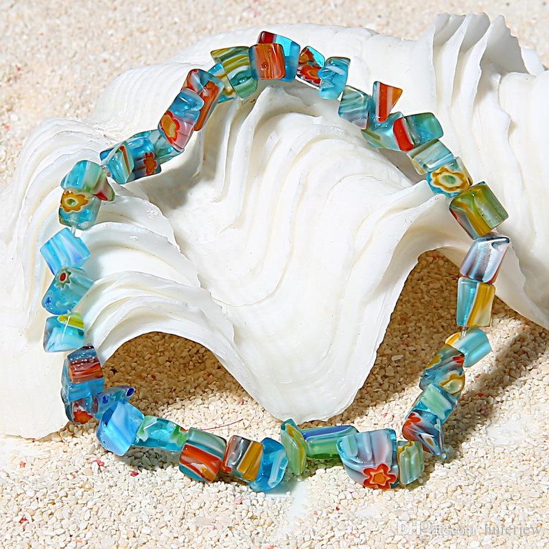 Wholesale-Bangle Charm Bracelets Gemstone Bead Crystal Millefiori Glass Quartz Chip Stretchy Bracelet Bangle