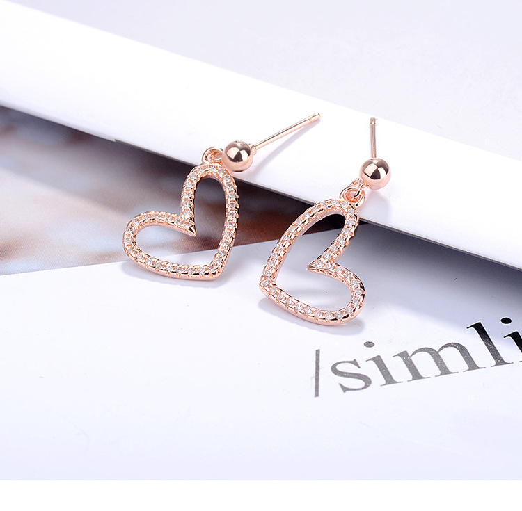 Wholesale- high quality rose gold rhinestone earrings for women silver stud earring cute heart shape fashion jewelry