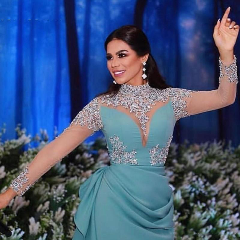 Modest Arabic Long Sleeves Evening Dresses Hand Beaded Applique robe de soiree musulman Prom Dress Party Gowns