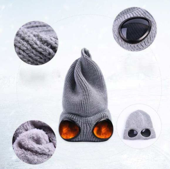 Fashion- Windproof Glasses Hat Wool Winter Fashion Gorros Cap Fixing Stacking Knitted Hats Women Personality Ski Cap