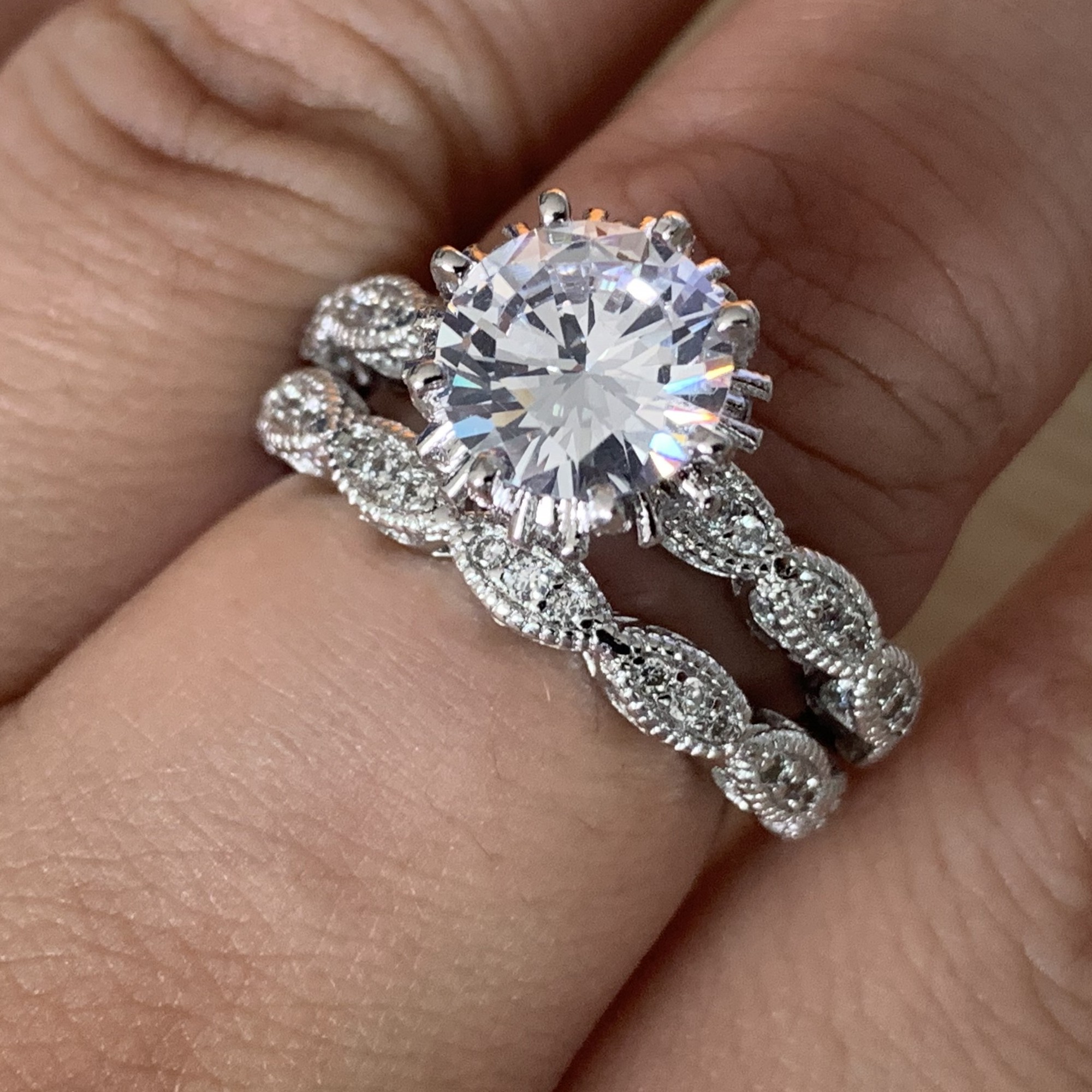 Top Selling New Arrival Vintage Fashion Jewelry 925 Sterling Silver Round Cut White Topaz CZ Diamond Gemstones Wedding Bridal Ring Set Gift