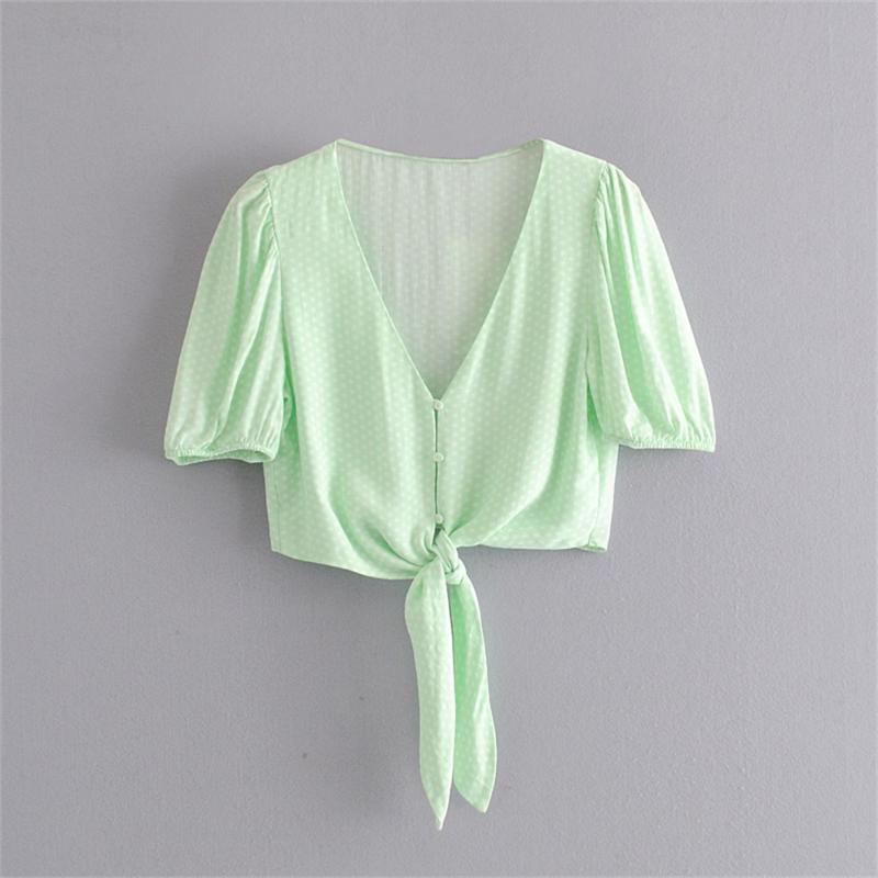 2020 Summer Women's New French Retro Polka Dot V-Neck Bubble Short Sleeve Fresh Niche Bandage Ornaments Open Neck Short Shirt, Green
2020 Summer Women's New French Retro Polka Dot V-Neck Bubble Short Sleeve Fresh Niche Bandage Ornaments Open Neck Short Shirt, Green
