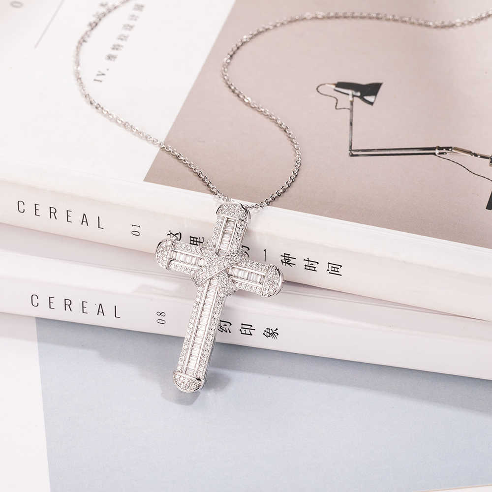 New 925 Silver Exquisite Bible Jesus Cross Pendant Necklace for women men Crucifix Charm Simulated Platinum Diamond Jewelry N028 CJ191210