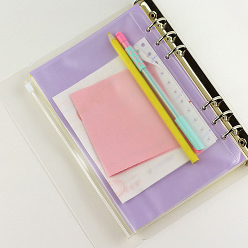 5pcs/lot A5 A6 A7 Files Holder Standard Transparent PVC Loose Leaf Pouch with Self-Styled Zipper Filing Organizer Product Binder