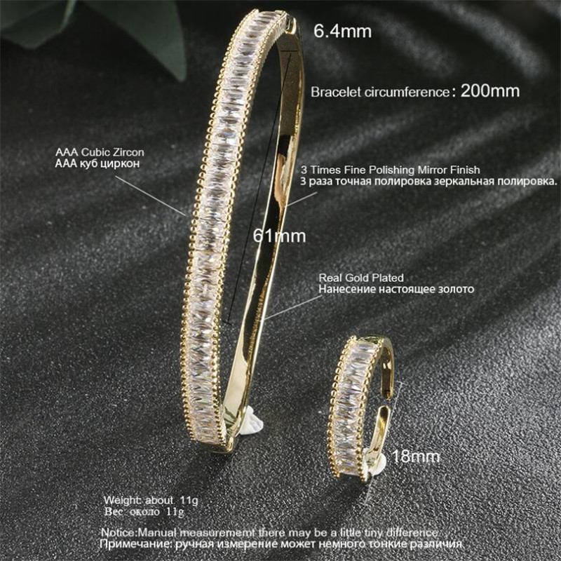 New Sparkling Jewelry Set High Quality 925 Sterling Silver&Gold Fill T Princess Bangle White 3A Cubic Zircon Party Women Wedding Ring Gift