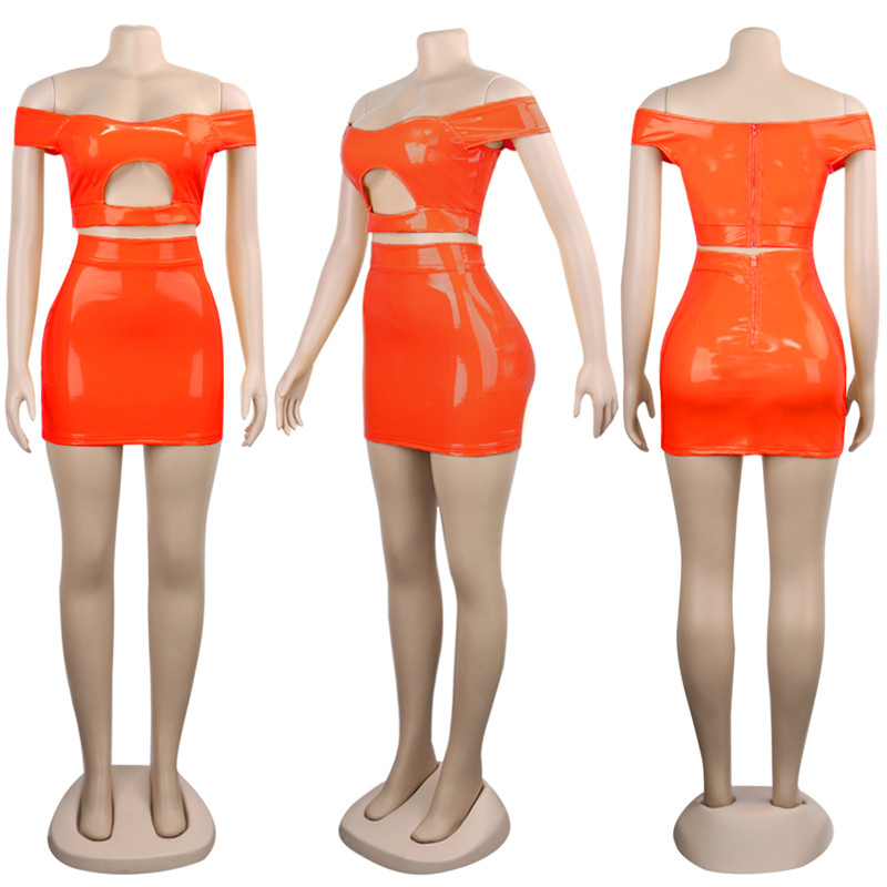 Fashion night club wear women crop top+ skirt two piece set sexy skinny miniskirt suit off-the-shoulder bra top+package hip skirt 1229