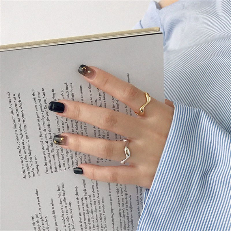 925 Sterling Silver Irregular Wavy Rings For Women Fine Jewelry Classic Geometric Concave Convex Open Statement Ring