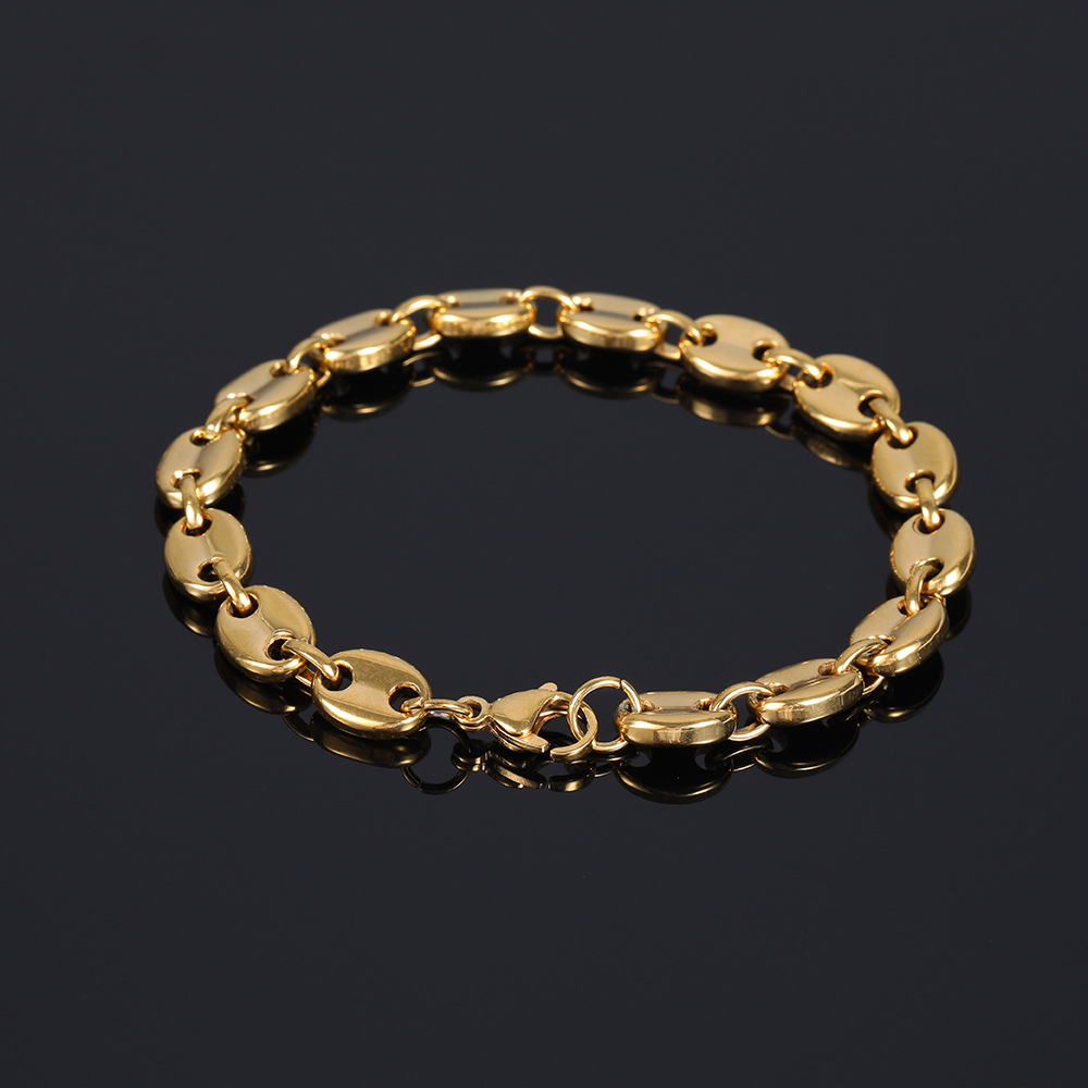 7-9inch Hip Hop Handcuffs Shape Chain Bracelets Stainless Steel 18K Gold Plated Coffee Beans Links