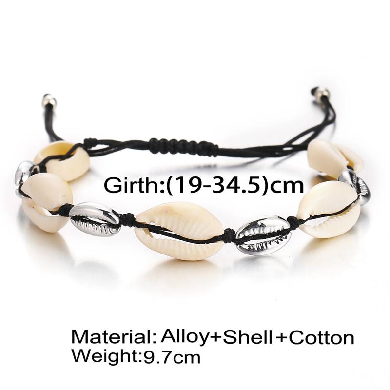 Shell bracelet handmade woven shell wax rope men and women beach anklet bracelet 8.5-11 inches adjustable