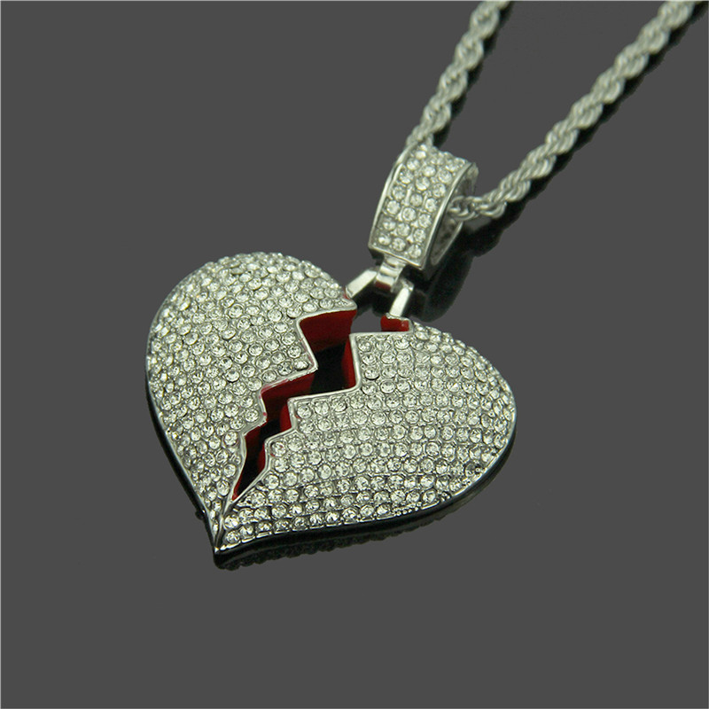 Fashion New Broken Heart Ice Pendant Necklace Love Charm Crystal Rhinestone Gold and Silver Men And Women Hip Hop Jewelry
Fashion New Broken Heart Ice Pendant Necklace Love Charm Crystal Rhinestone Gold and Silver Men And Women Hip Hop Jewelry