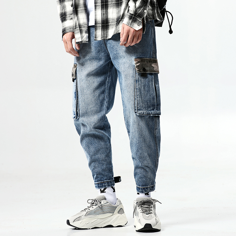 Januarysnow Streetwear Jogger Men Jeans Pants Spring Camouflage Patchwork Mens Harem Pants Ankle-Length Denim Trousers Men