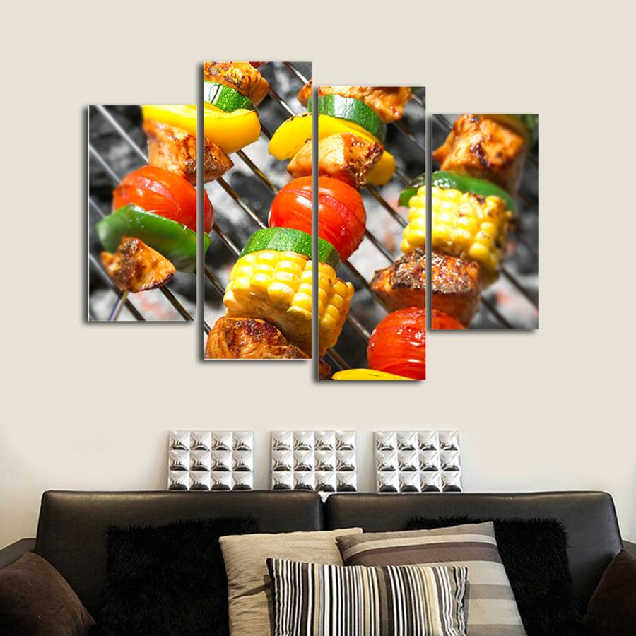 4pcs/set Unframed Delicious American Barbecue Meat Vegetables HD Food Print On Canvas Wall Art Picture For Home and Living Room