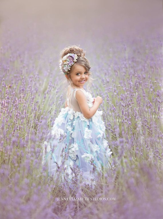 Cute Flower Girl Dresses For Wedding Jewel Neck Lace 3D Floral Appliqued A Line Puffy Girls Pageant Dress Baby First Communion Gowns
