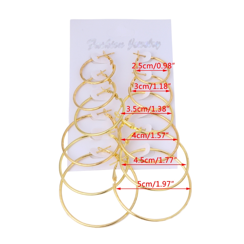 6Pairsset Vintage Dangle Ring Big Circle Hoop Earrings Women Steampunk Ear Clip