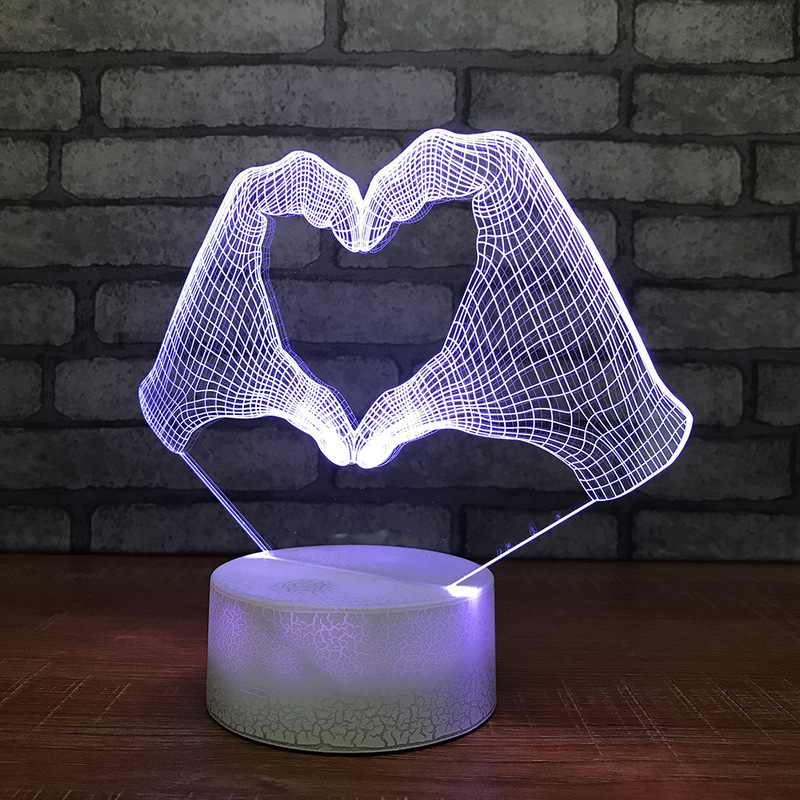 Led Acrylic Bed Custom 3D Small Night Lights Love Heart Hand Decorations Gift for Baby Room Lights Usb Led Kids Lamp