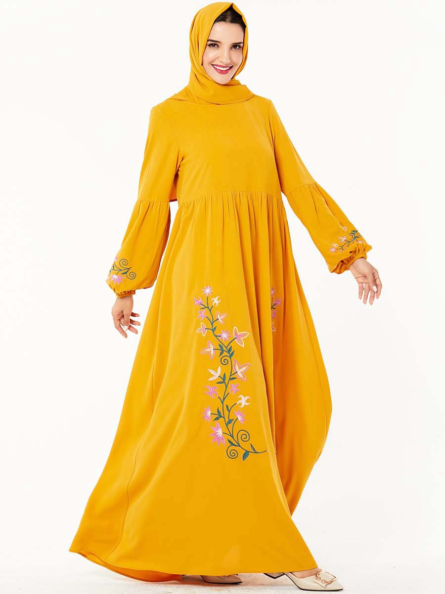 Elegant Muslim Embroidery Abaya Floral Maxi Dress Vestidos Cardigan Kimono Long Robe Gowns Jubah Middle East Eid Ramadan Islamic