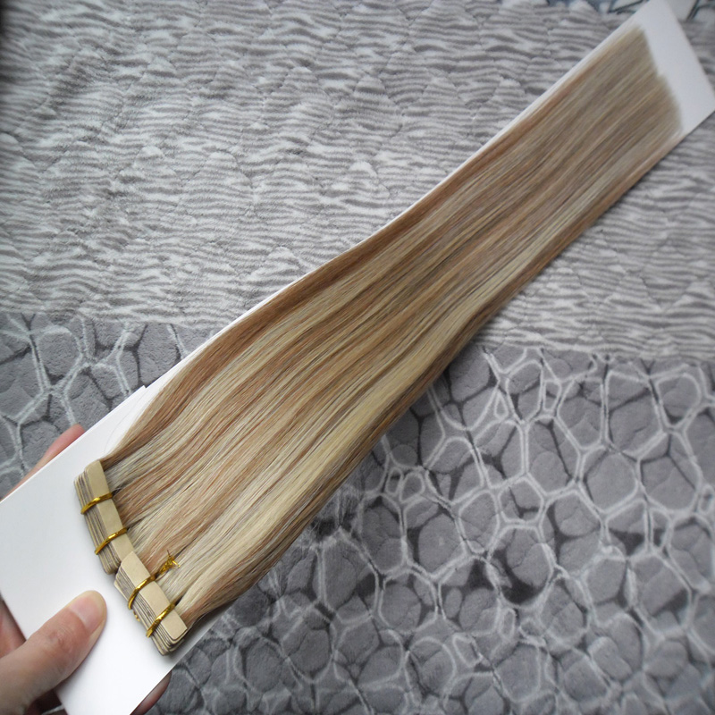 Straight Tape in Extensions Human Hair 100% Real Remy Hair Blonde 100G 40Pcs 10 to 24 Inch Tape in Haar Extension Skin Weft 100% Human Hair