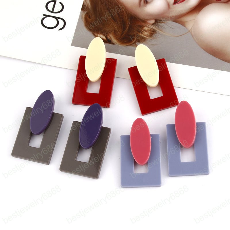 New Style Fashion Big Resin Drop Earrings For Women New Acetic Acid Large Korea Square Earrings Trendy Geometric Jewelr