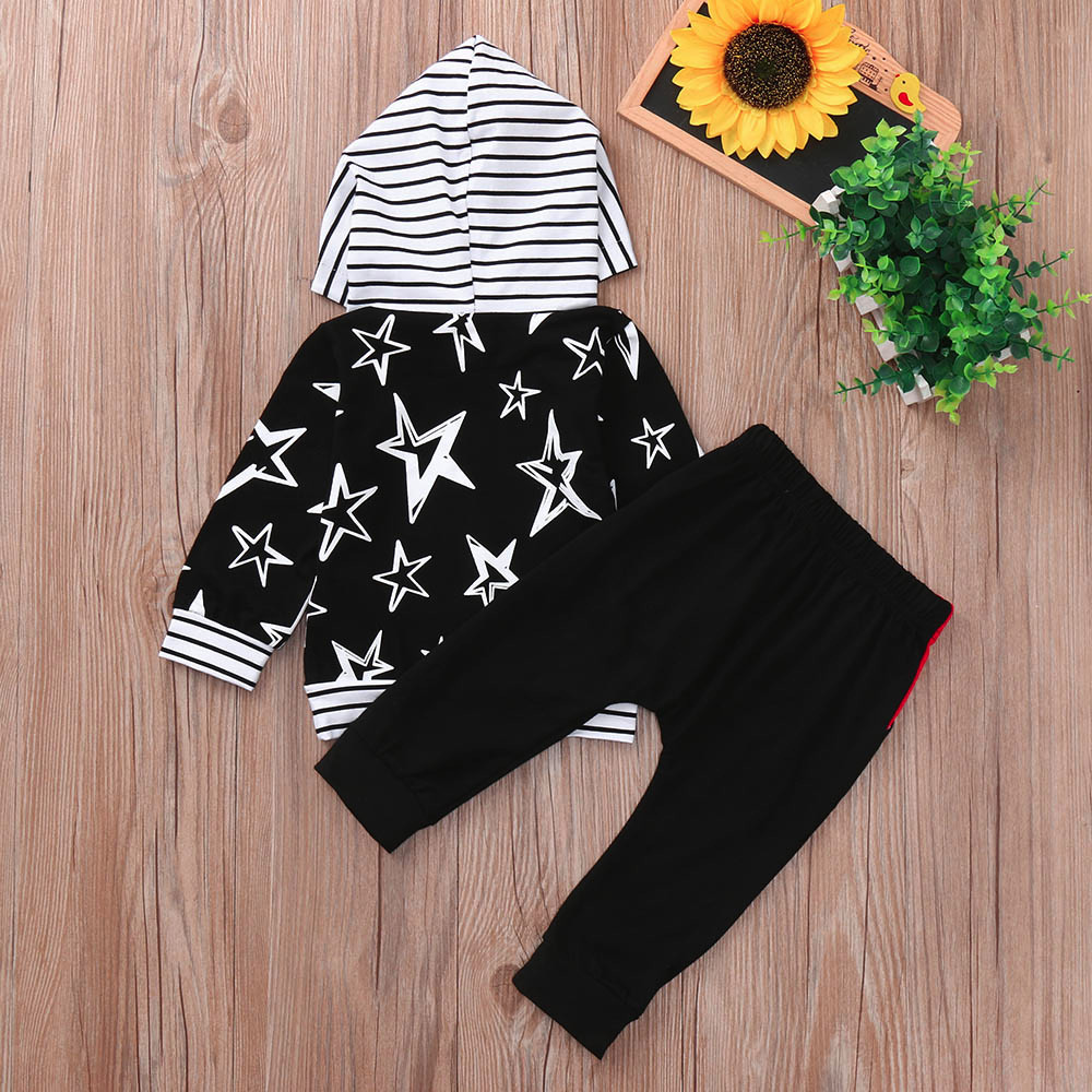 Fashion Baby Boy clothes Winter clothes set 2PCs Long Sleeve Sweatshirt Star Hoode Top+Print Pants Cloth Sets roupas meni