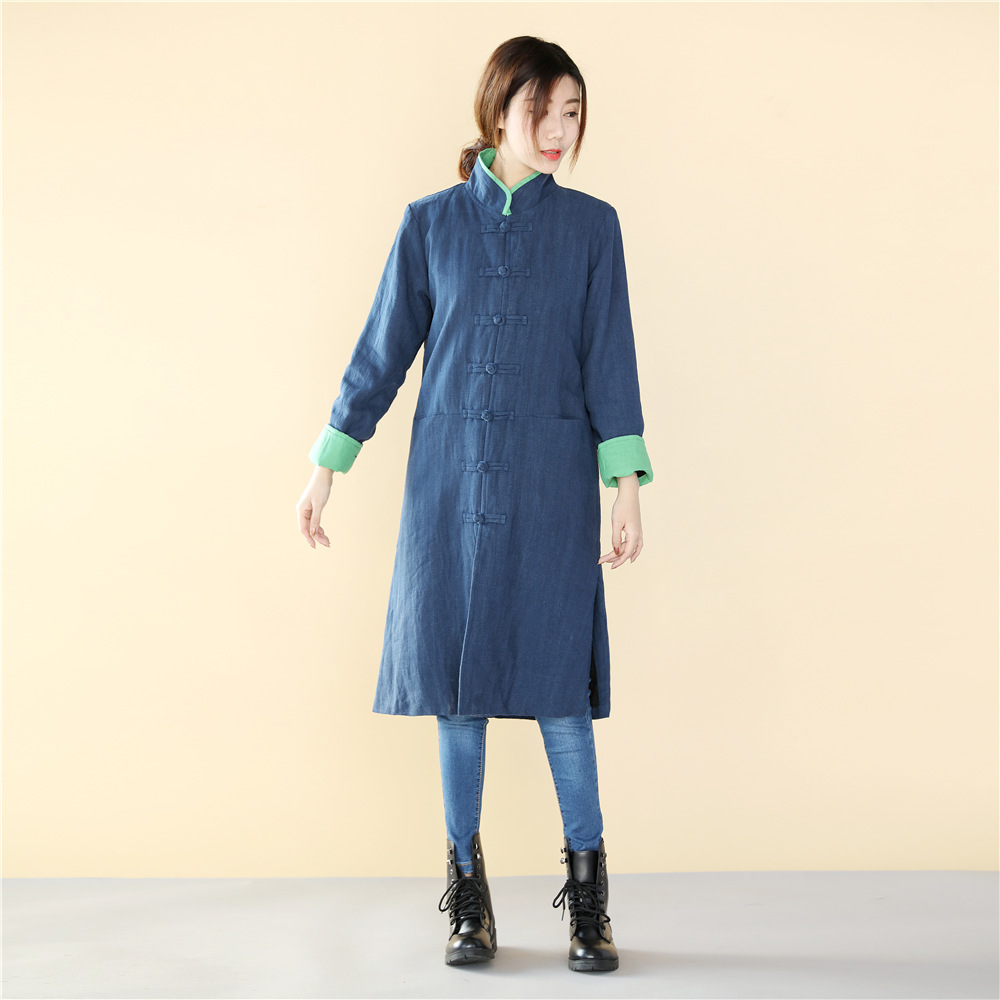 Spring Autumn Chinese Retro style Long length Linen jacket flax cotton Comfortable fabric Clothes long gown Original Coat Robe Outwear