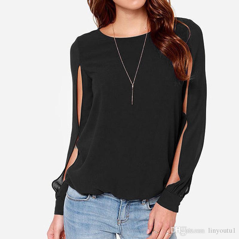 2020 Blouse Women Cuff Split Long Sleeve Women's Chiffon Blouse Plus Size Kimono Shirt Women Blousees Large Size 5XL 6XL