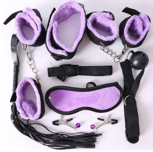 7Pcs Nylon Plush Erotic Sex Toys Adults Sex Handcuffs Whip Mouth Gag Sex Mask Bdsm Bondages Set