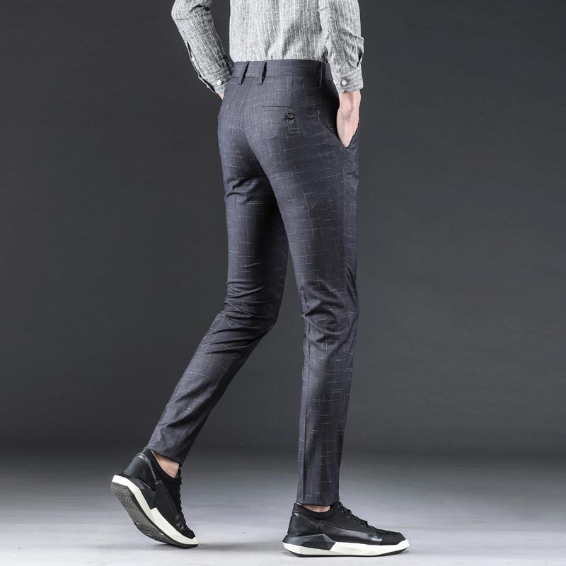 2019 Summer Suit Plaid Pants Men Business Slim Fit Mens Trousers Zipper Formal Mens Skinny Dress Pants Pantalones Hombre Vestir