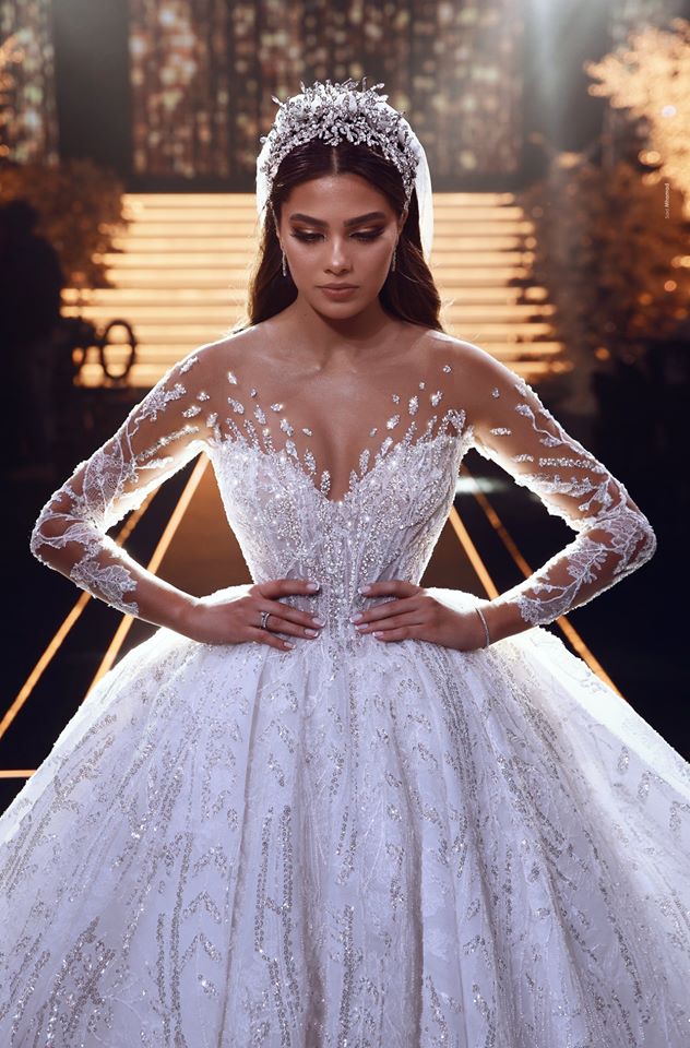 2020 Arabic Wedding Dresses Jewel Neck Lace Appliques Beads A Line Sweep Train Country Wedding Dress Custom Made Vestidos De Novia