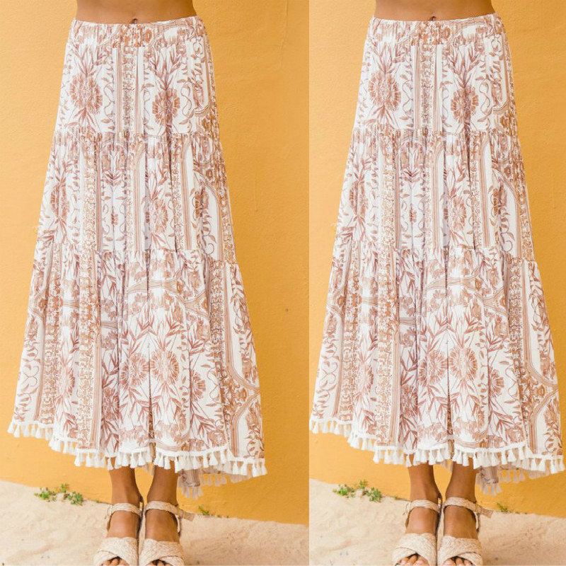 Vintage Boho Floral Print Long Women Skirt High waist A line Tassel Summer Casual Sexy Ruffle Beach Female Skirt, Multi
Vintage Boho Floral Print Long Women Skirt High waist A line Tassel Summer Casual Sexy Ruffle Beach Female Skirt, Multi