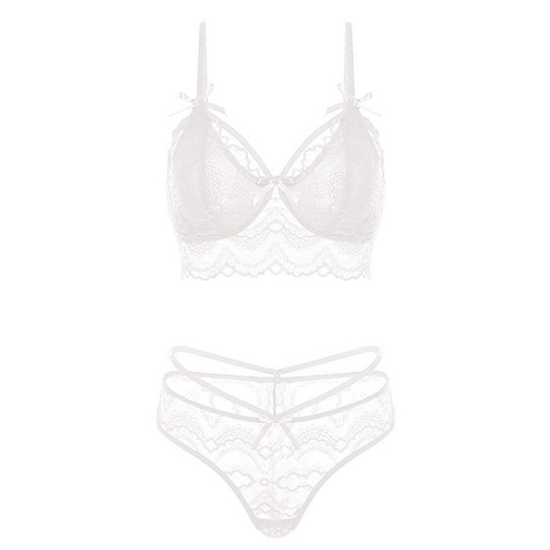 Women Underwear Ultra Sexy Lingerie Bra Floral Sheer Lace Bralette and Mesh Panty Set with Adjustable Spaghetti Straps Black White Blue Red