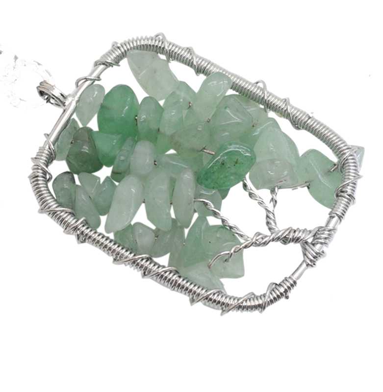 Women's Natural Crystal Stone Lucky Life Tree Pendant Necklace Women Multicolor Wisdom Tree Leather Chain