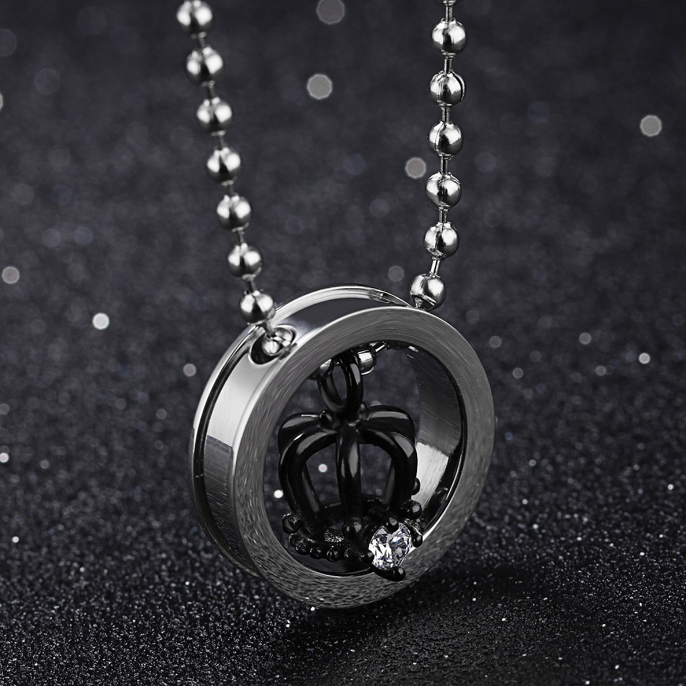 Pendant Necklace Crown Diamond Stone 316L Stainless Steel 14k Gold Plated Titanium Steel Lover Jewelry
