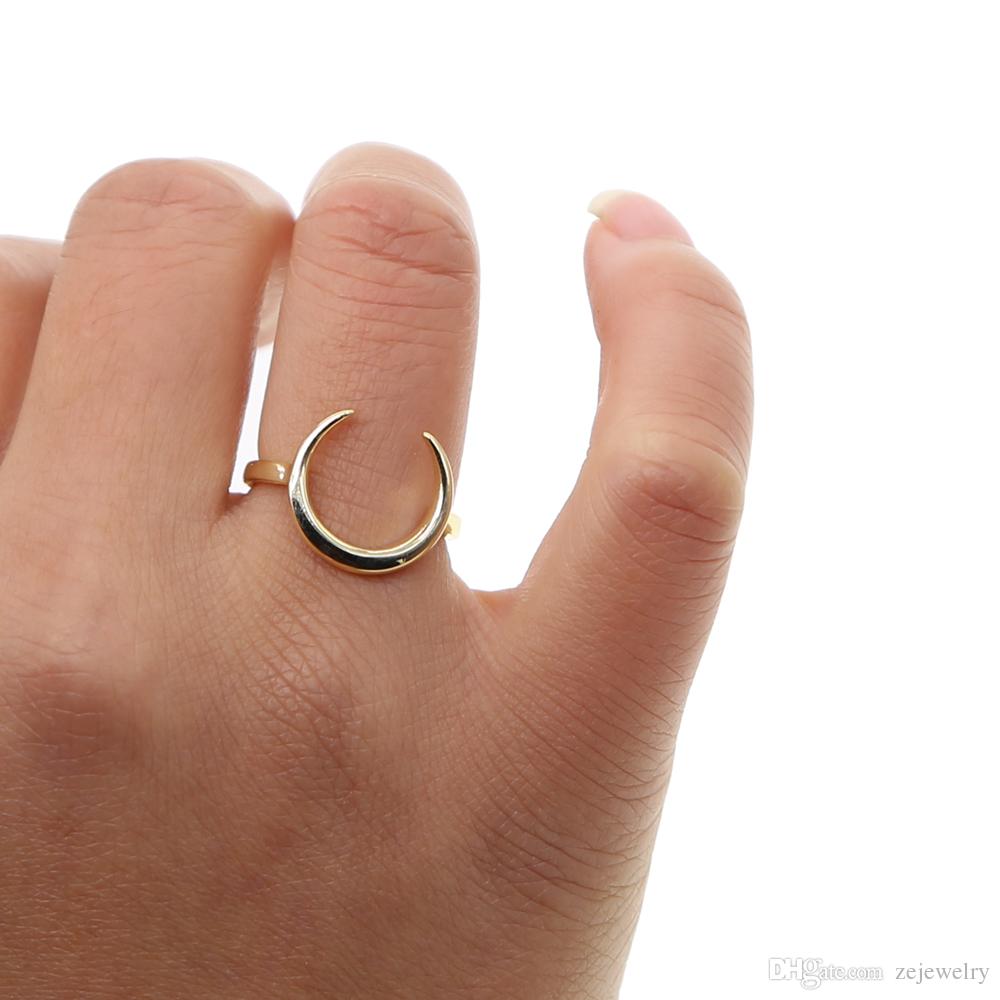 2018 New fashion Geometric Copper Anillos High Quality gold Color Ring Crescent Thin Delicate moon Finger Rings For Women girl charm jewelry