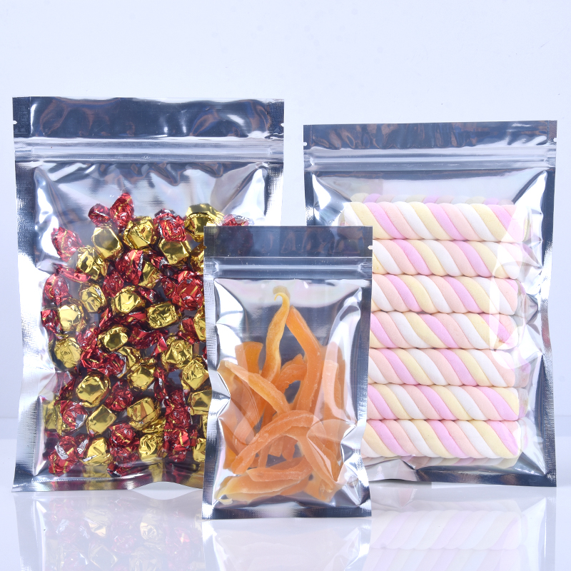 100PCS Clear Front Silver Aluminum Foil Zip Lock Packaging Bags Resealable Heat Sealing Snack Coffee Beans Powder Sugar Cereals Beaf Gifts Storage Zip